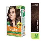 Nisha Creme Hair Color 3.0 Dark Brown 120g, Permanent Hair Color for Women & Men, Ammonia Free Hair Colour