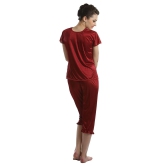 Clovia Maroon Satin Nightsuit Sets Pack of 2 - Free Size