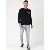 UrbanMark Men Regular Fit Printed Full Sleeves Round Neck Fleece Sweatshirt-Black - None