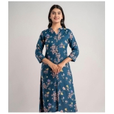 MAUKA - Blue Rayon Womens Front Slit Kurti ( Pack of 1 ) - None