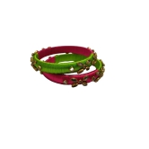 Pink and Green Silk Thread Bangle Set with Stone Detailing