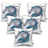 Indigifts Diwali Gift Items Ethnic Patterned Unicorn White Cushion Cover 16x16 Set of 5 - Diwali Gift Items, Diwali Decoration Items, Deepavali Decoration, Dipawli Gifts, Deepawali Greetings