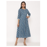 miravan - Blue Cotton Women's Flared Kurti - XL