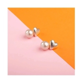 SILVER SHINE  Lovely Gold Simple Polished Heart Design With Pearl Stud Earring For Girls And Women - Golden