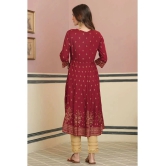 Juniper Rayon Printed Anarkali Womens Kurti - Maroon ( Pack of 1 ) - None