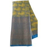 Yellow Tissue Saree With Blue Zari Border