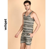 Mens Dryfit Jacquard Printed Sleeveless T-Shirts & Shorts-Olive / XXL