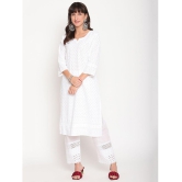 Queenley - White Cotton Womens Straight Kurti ( Pack of 1 ) - XL