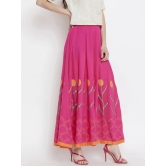 Women Pink Tulip Block Printed Flared Maxi Skirt