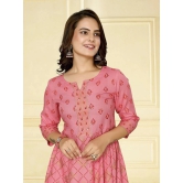 Rangita Women Rayon Coral Embellished Calf Length Anarkali Kurti - None