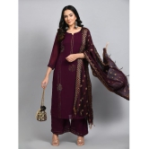 Desinoor - Wine Straight Georgette Women''s Stitched Salwar Suit ( Pack of 1 ) - None