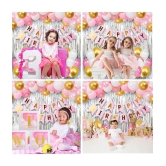 Party Propz Happy Birthday Decorations For Girls Combo Set- Pink White Gold Metallic Balloons, Happy Birthday Bunting, Foil Curtain- Girls, Women, 1st, 2nd, 3rd, 4, 5,6th - 34Pcs - Multi-Col