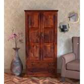 Solid Teak Wood 2 Door Wardrobe Honey Finish-Brown