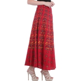 Rococco-Red Wrap-Around Printed Long Skirt from Pilkhuwa