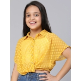 Oxolloxo Girls Yellow Self Design Shirt Style Crop Top