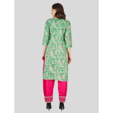 Glamorous Floral embroidered seafoam green Color Thread work Straight shape Round neck, three-quarter regular sleeves Kurta with Plazo for women.-SMALL