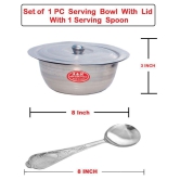 A & H ENTERPRISES Set of 1 Pc Serving Bowls With Lid ( Dongas ) & 1 Serving Spoon - Stainless Steel