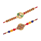 Vighnaharta Mayur Pankh Peacock combo Gold and Rhodium Plated Alloy  Rakhi for Lovely Brother[VFJ1182-1183RKG] - None