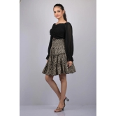 Animal Print Flare Knee Length Skirt (OTLKT1009)-Black / XL