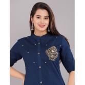 HIGHLIGHT FASHION EXPORT - Navy Cotton Blend Women''s Front Slit Kurti ( Pack of 1 ) - None