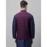 Men Navy Blue and Maroon Woven Design Waistcoats-L / Maroon