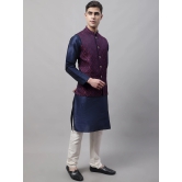 Men Navy Blue and Maroon Woven Design Waistcoats-L / Maroon