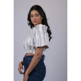 Top for women western wear stylish Grey And White Striped Off Shoulder Top (OTL-TPS1041)-Grey / L