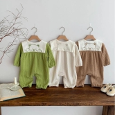 Back Neck Embroidered Onesies-Beige / 0 to 6 Months