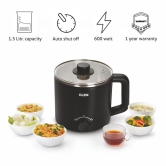 Glen Multicooker Electric Kettle 1.5 Litre Cook & Boil 600W- Silver and Black (9016 EX)