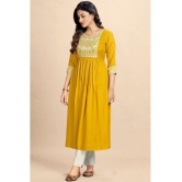 Glomee - Yellow Rayon Women''s Nayra Kurti ( Pack of 1 ) - None