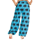 River-Blue Yoga Trousers with Printed Elephants and Front Pockets