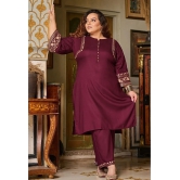 PrettyPlus by Desinoor.com Burgundy Embroidered Pant Top Set - None