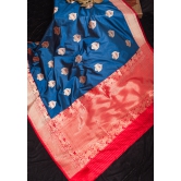 Swan Butta Shikaargah Banarasi Meenakari Saree in Blue and Red | Silk Mark Certified