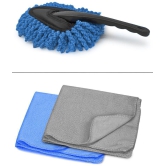 HOMETALES - Car Cleaning Combo Of Wet & Dry Microfiber Mini Duster And Microfiber Towel 40*40 CM 250 GSM for car accessories( Pack Of 3 )