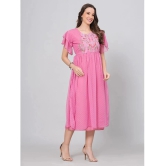 JC4U Crepe Embroidered Midi Womens Fit & Flare Dress - Pink ( Pack of 1 ) - None