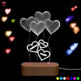 3D illusion Multi-Color LED Lamp with Double Heart Balloon