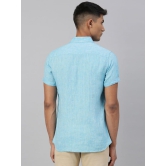 Men Blue Hemp Casual Half Sleeve Shirt