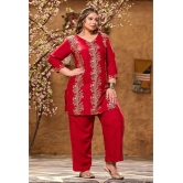 PrettyPlus by Desinoor.com Red Printed Pant Top Set - None