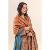 Beechtree Unstitched Shawl 23 - 2 PIECE - EMBROIDERED COTTON SATIN SUIT WITH WOVEN SHAWL - ACCENT ZONE