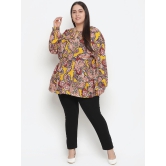 Oxolloxo Mustard Yellow Ethnic Print Tie-Up Neck Crepe Empire Plus Size Top