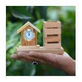 Wooden Pen Holder Stand Office Home Dryer Table Desk Clock