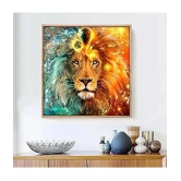 GEEO DIY 5D Moon Diamond Lion River Bridge Painting Kit,Drill Rhinestone Embroidery Cross Stitch Art Kit Wall Hangings Night Scene for Home Wall Decor Arts Craft (5D Lion Painting Kit)