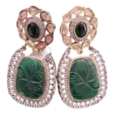 925 Sterling Silver Green Onyx & Cubic Zirconia Dangle Earrings