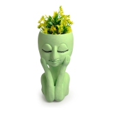 Meditative Fairy Handmade & Hand-Painted Terracotta Table Planter Flower Pot (8.5 Inch, Green)