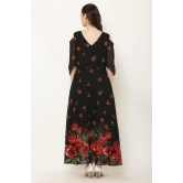 Vivient Womens Floral Print V-Neck Georgette Maxi Dress-L