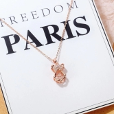 Dancing Diamond Teddy Bear Shape Pendant With Chain - Rose Gold