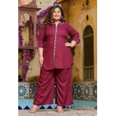 PrettyPlus by Desinoor.com Burgundy Solid Palazzo Top Set - None