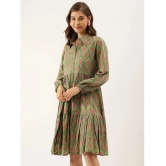 Divena Cotton Printed Midi Womens Fit & Flare Dress - Green ( Pack of 1 ) - None