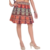 Windsor-Wine Sanganeri Wrap-Around Mini-Skirt with Printed Motifs