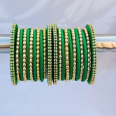 Stylish Alloy Women & Girl's Bagdi Thread Golden Moti Bangles | Golden Bangles | Alloy Bangles | Bagdi Thread Bangles | Fashion Bangles-100 (Green, 2.8)